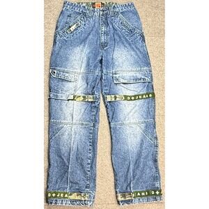DTEK‎ Vintage Men's Wide Leg Multi Strap Cargo Jeans Size 34x32
